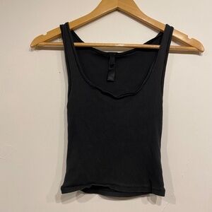 Skims Black Ribbed Scoop Neck Cropped Tank Top Size XS